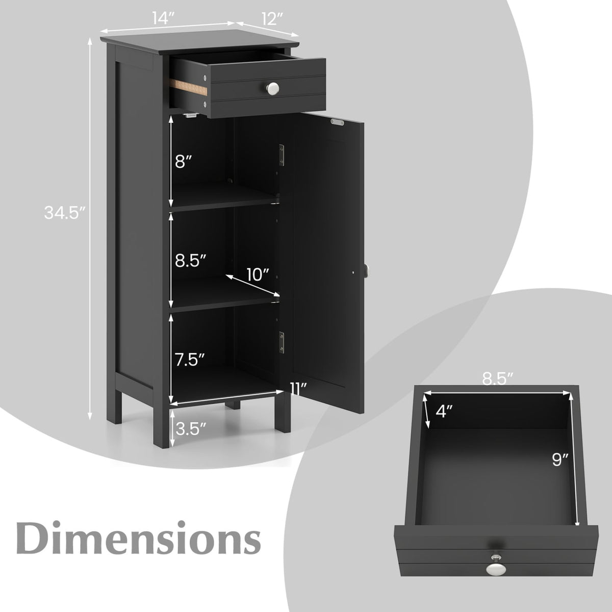 Wooden Storage Free-Standing Floor Cabinet with Drawer and Shelf-Black-Floor Cabinets-DECOROLALA