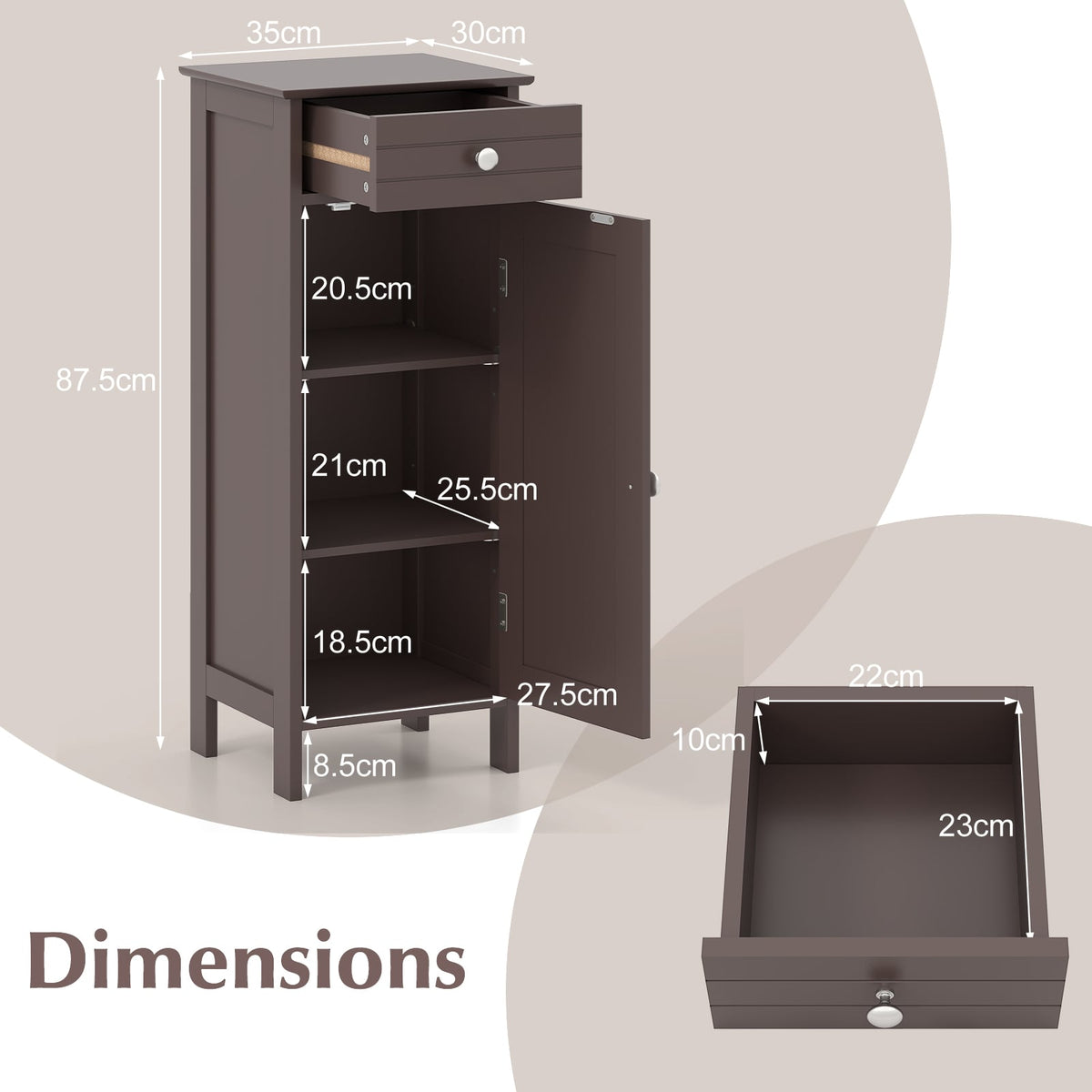 Wooden Storage Free-Standing Floor Cabinet with Drawer and Shelf-Brown-Floor Cabinets-DECOROLALA