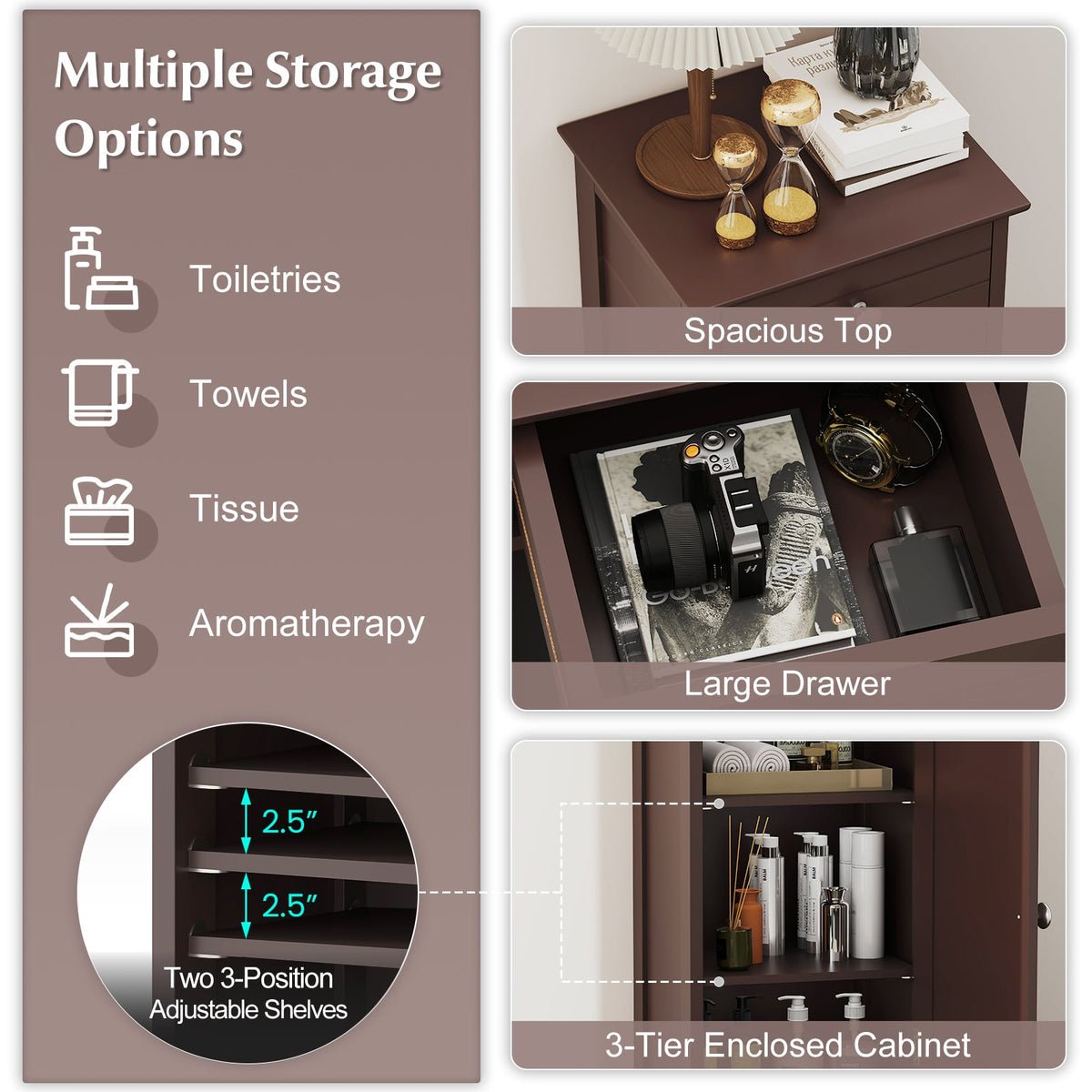 Wooden Storage Free-Standing Floor Cabinet with Drawer and Shelf-Brown-Floor Cabinets-DECOROLALA