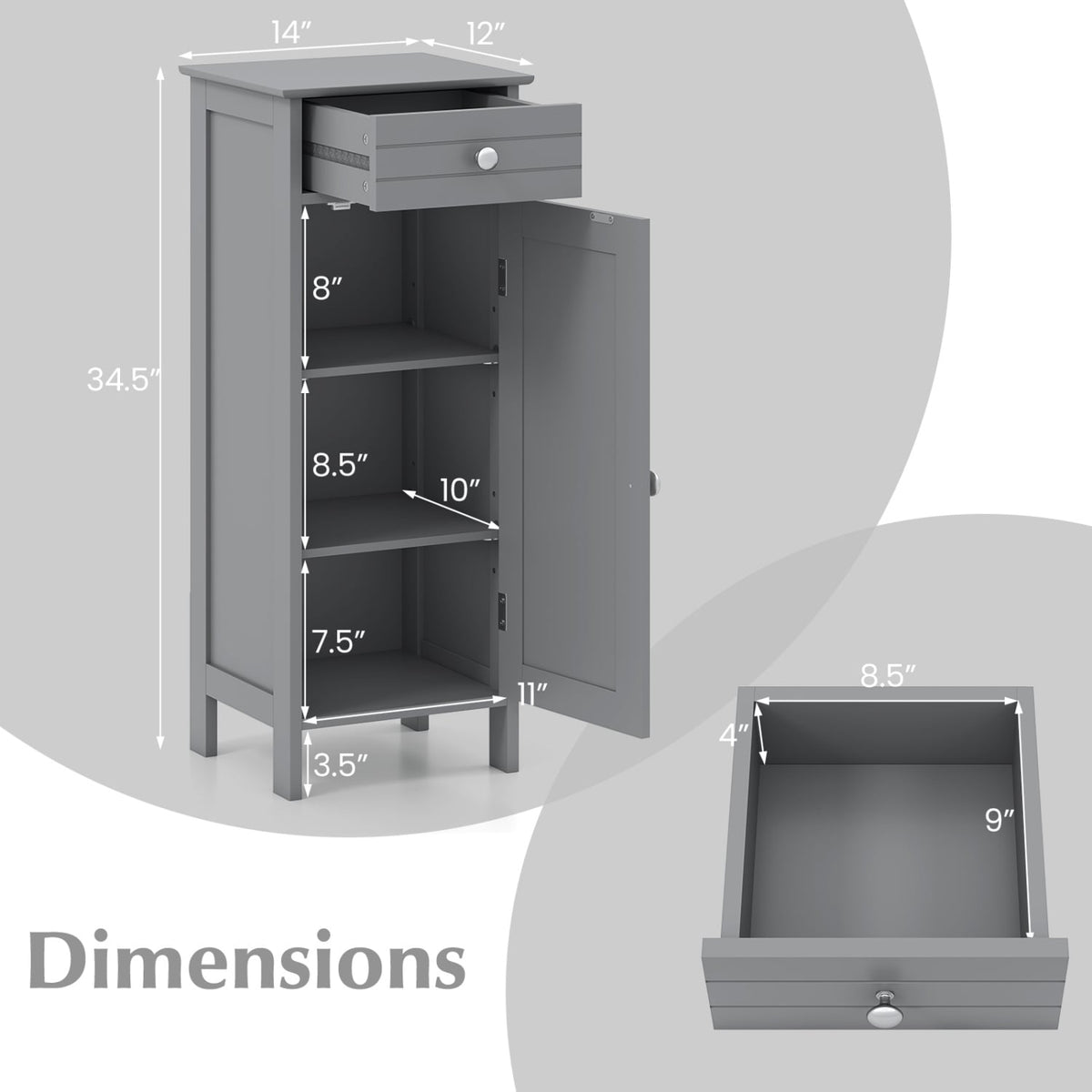 Wooden Storage Free-Standing Floor Cabinet with Drawer and Shelf-Gray-Floor Cabinets-DECOROLALA