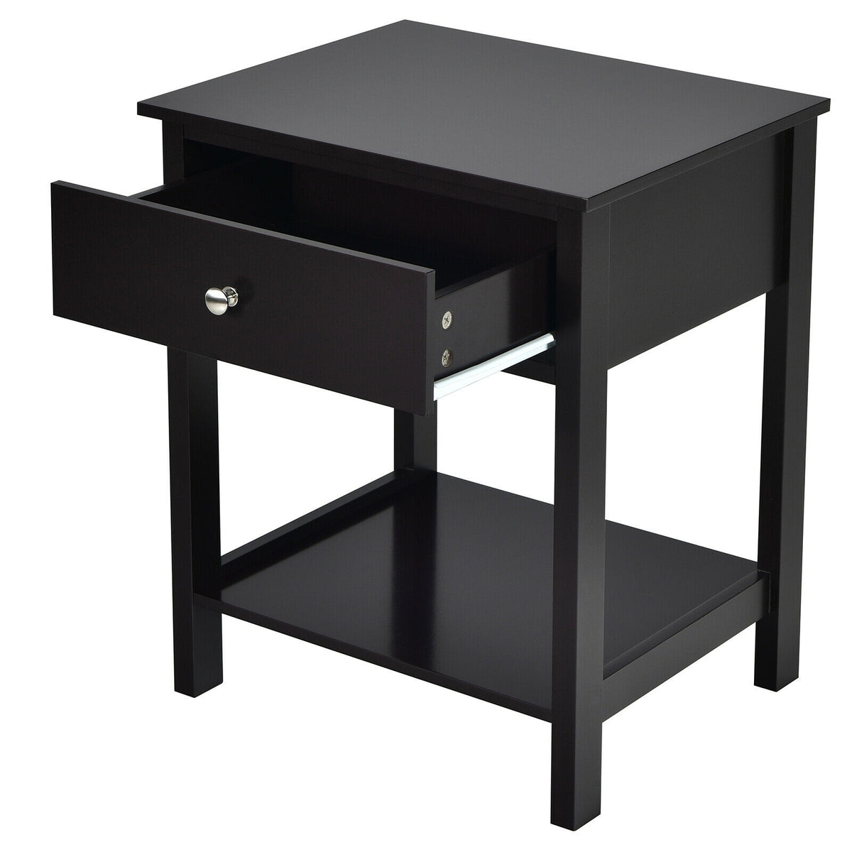 Wooden Storage Shelf with Drawer for Bedroom and Living Room-Black-Nightstands-DECOROLALA