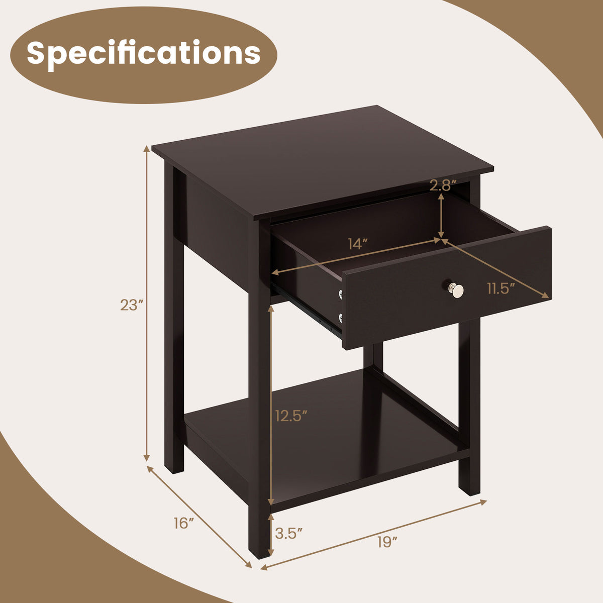 Wooden Storage Shelf with Drawer for Bedroom and Living Room-Brown-Nightstands-DECOROLALA