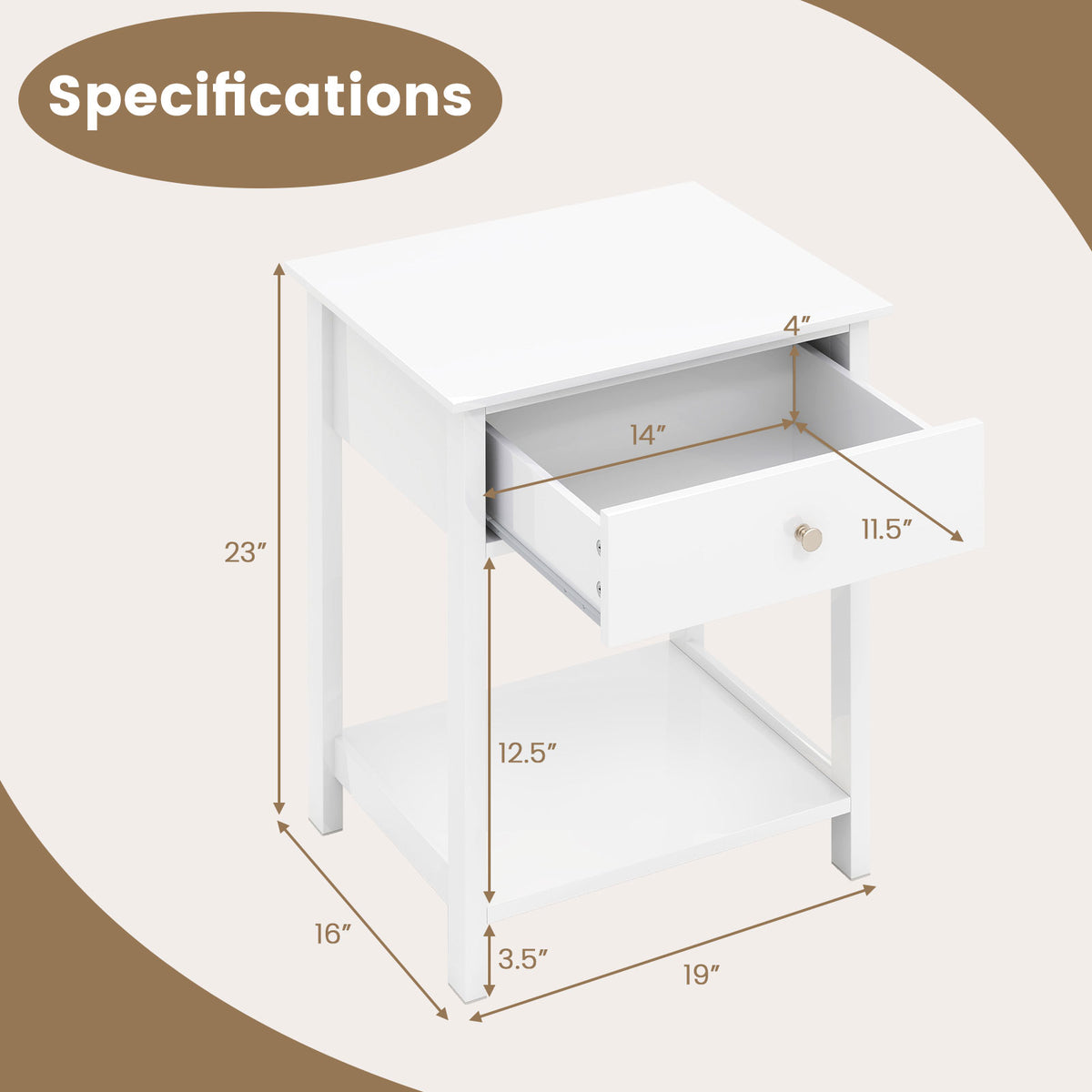 Wooden Storage Shelf with Drawer for Bedroom and Living Room-White-Nightstands-DECOROLALA