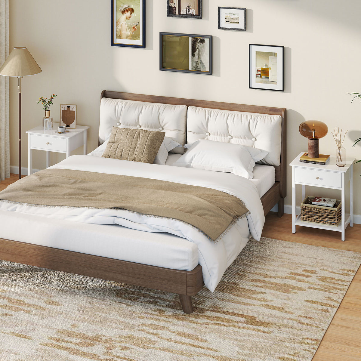 Wooden Storage Shelf with Drawer for Bedroom and Living Room-White-Nightstands-DECOROLALA