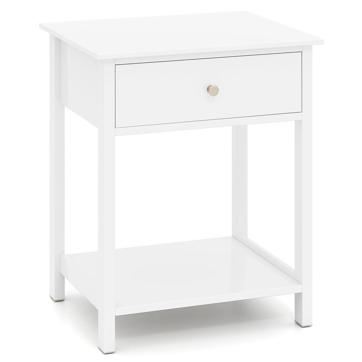 Wooden Storage Shelf with Drawer for Bedroom and Living Room-White-Nightstands-DECOROLALA