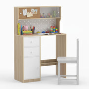 Wooden Study Desk and Chair Set with 2 Cabinets and 2 Drawers for 4-7 Years Old Children-Natural-Kids Tables & Chair Sets-DECOROLALA