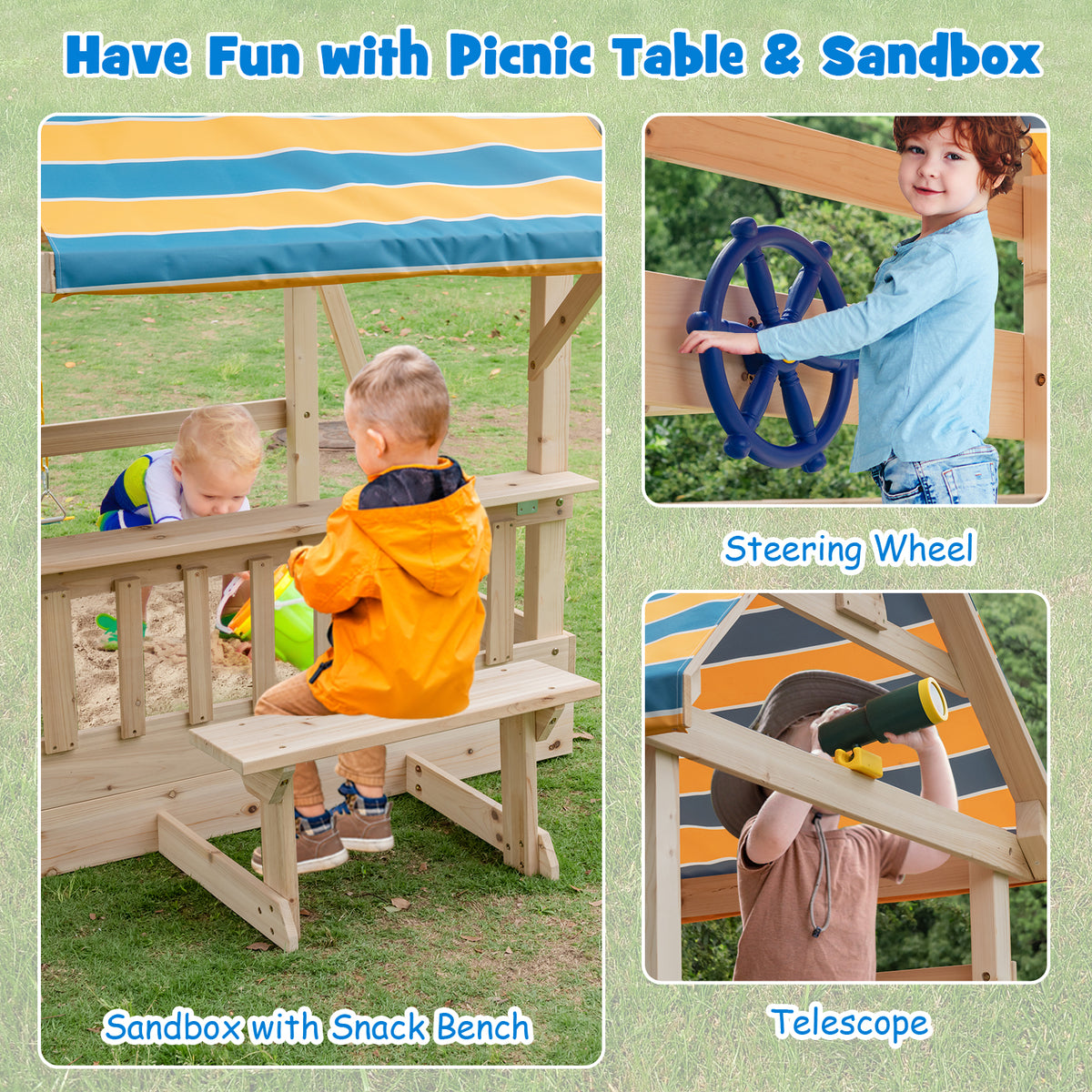 Wooden Swing Set with Slide, Climbing Wall, Monkey Bars & Sandbox-Swing & Playsets-DECOROLALA