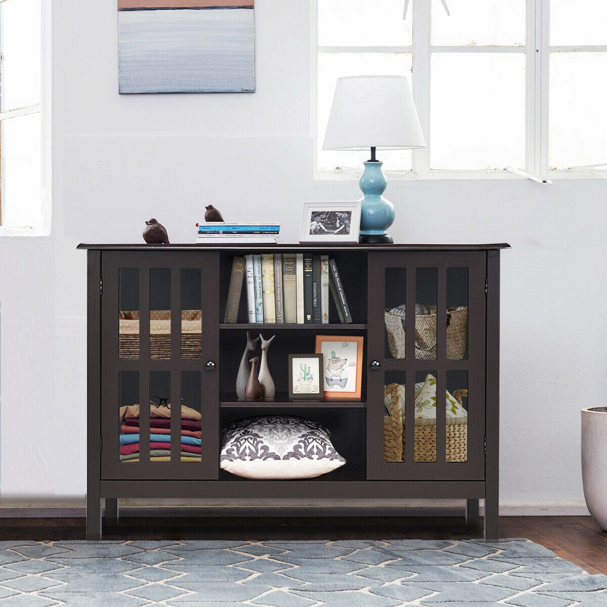 Wooden TV Stand Console Cabinet for 50 Inch TV-Brown-Entertainment Centers & TV Stands-DECOROLALA