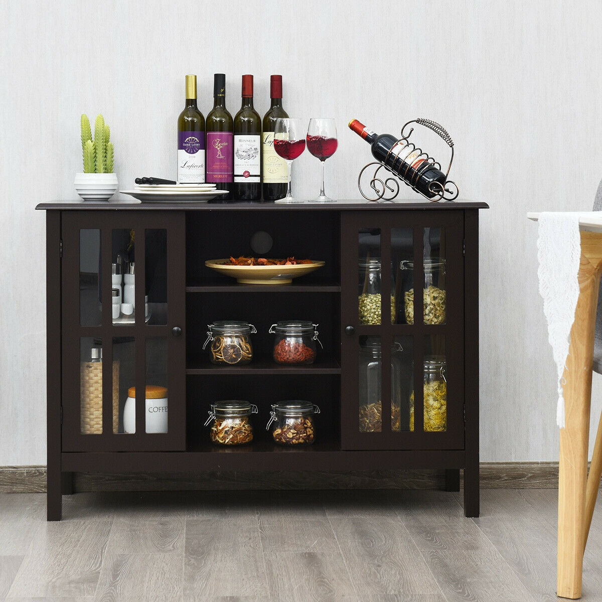 Wooden TV Stand Console Cabinet for 50 Inch TV-Brown-Entertainment Centers & TV Stands-DECOROLALA