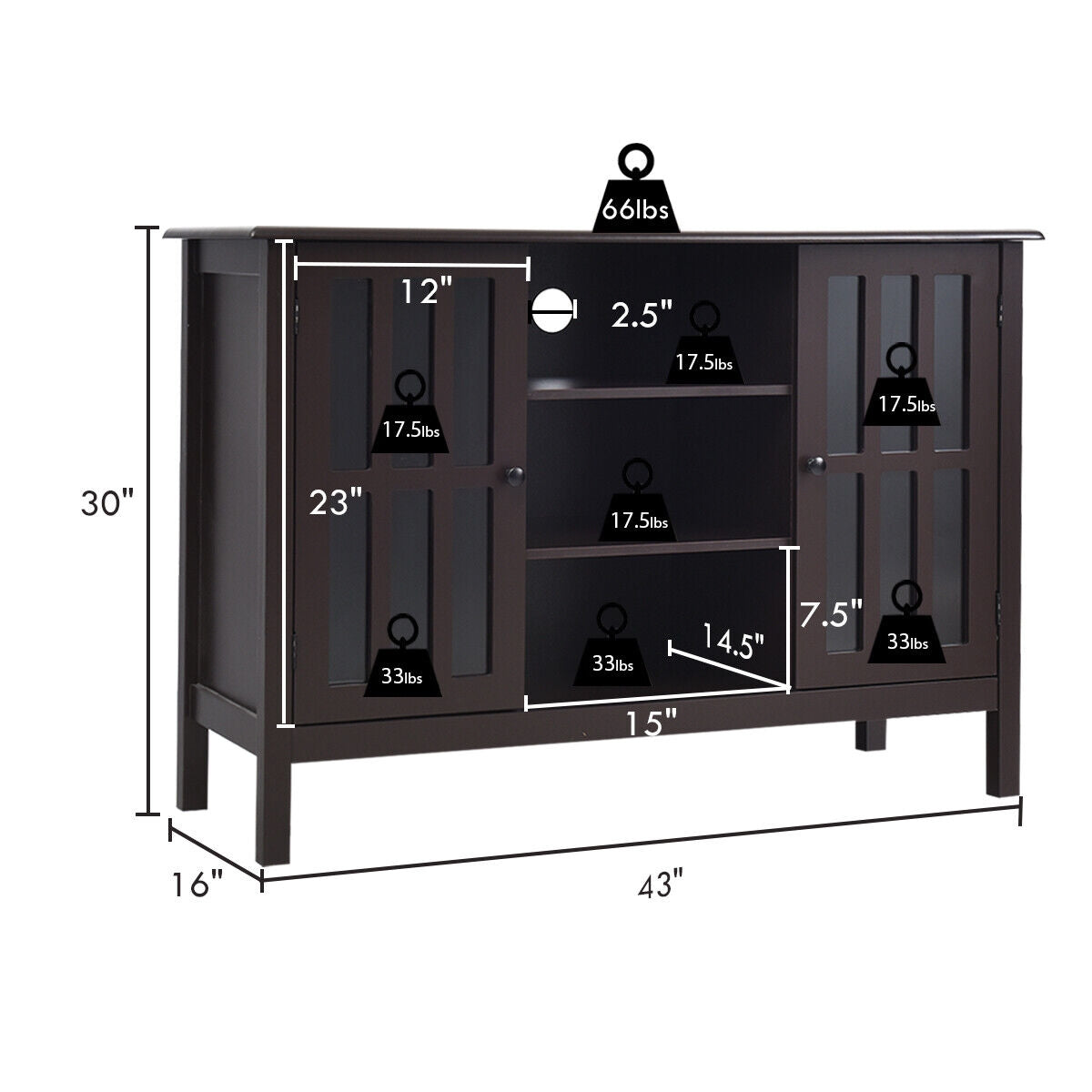 Wooden TV Stand Console Cabinet for 50 Inch TV-Brown-Entertainment Centers & TV Stands-DECOROLALA