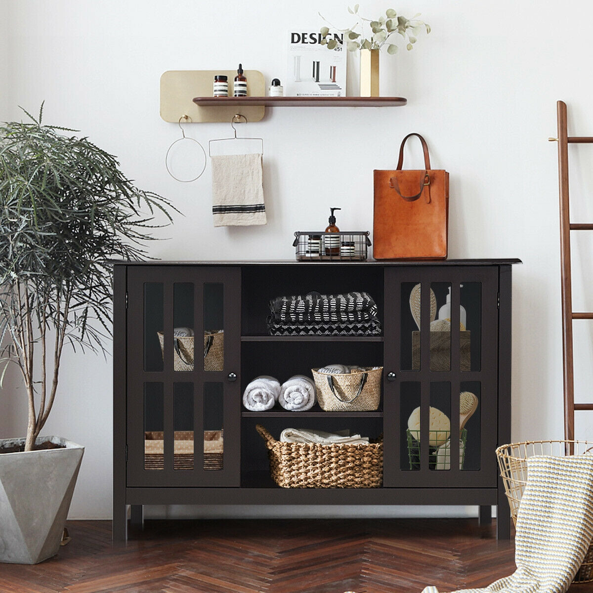 Wooden TV Stand Console Cabinet for 50 Inch TV-Brown-Entertainment Centers & TV Stands-DECOROLALA