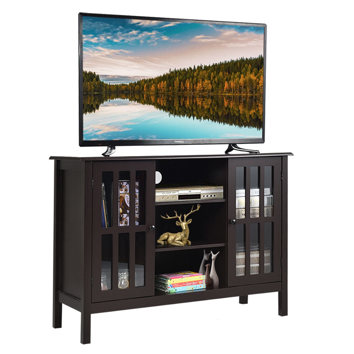 Wooden TV Stand Console Cabinet for 50 Inch TV-Brown-Entertainment Centers & TV Stands-DECOROLALA