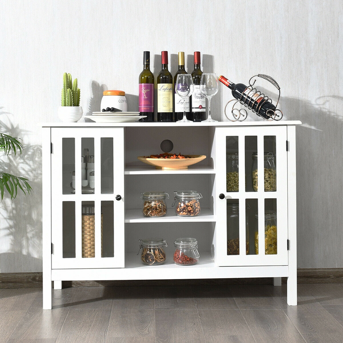 Wooden TV Stand Console Cabinet for 50 Inch TV-White-Entertainment Centers & TV Stands-DECOROLALA