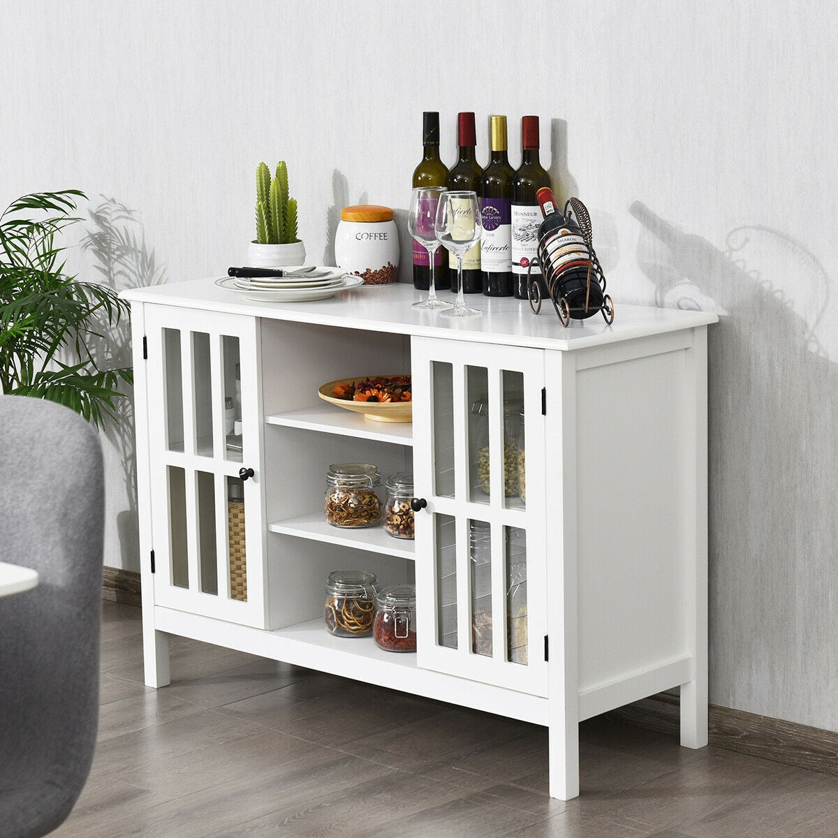 Wooden TV Stand Console Cabinet for 50 Inch TV-White-Entertainment Centers & TV Stands-DECOROLALA