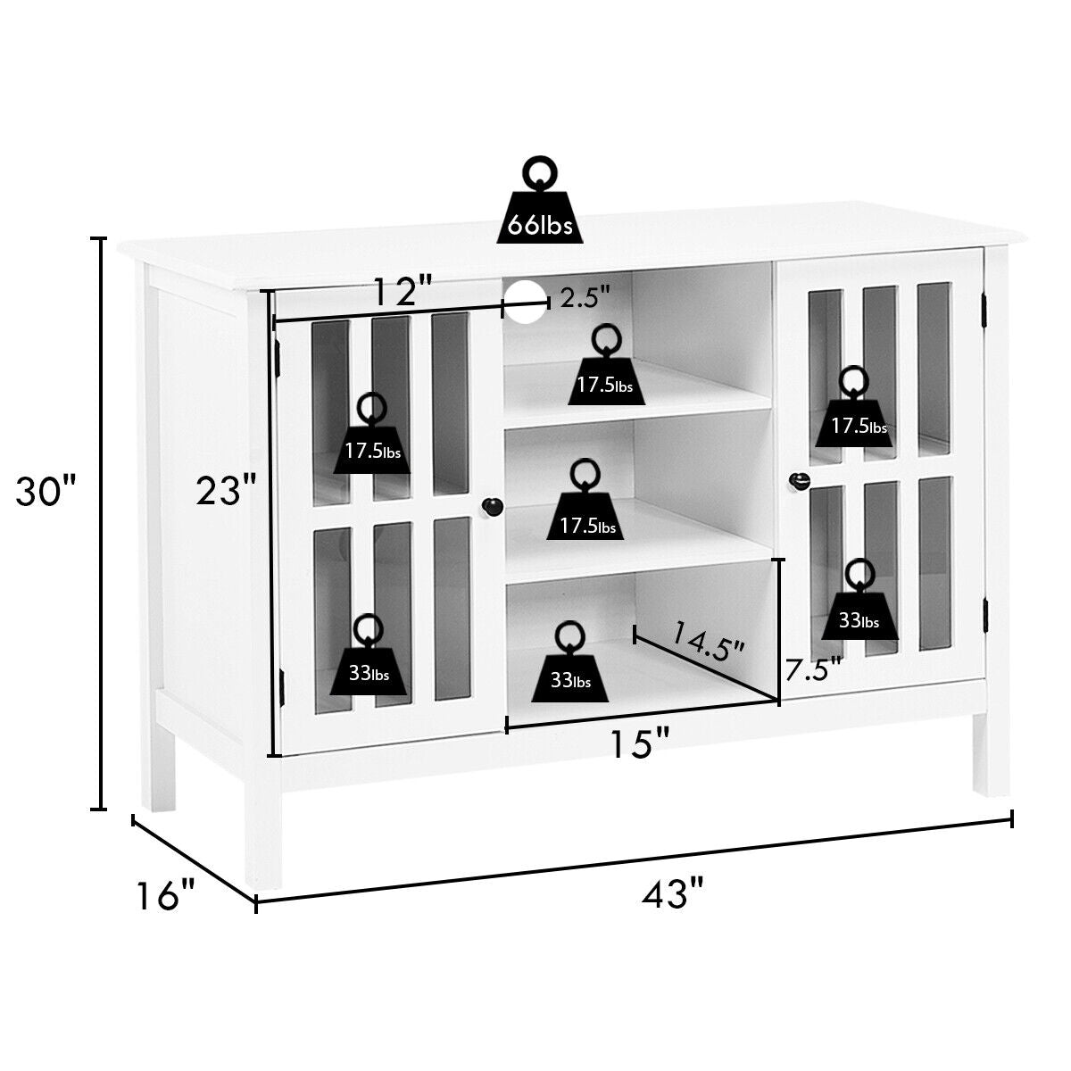 Wooden TV Stand Console Cabinet for 50 Inch TV-White-Entertainment Centers & TV Stands-DECOROLALA
