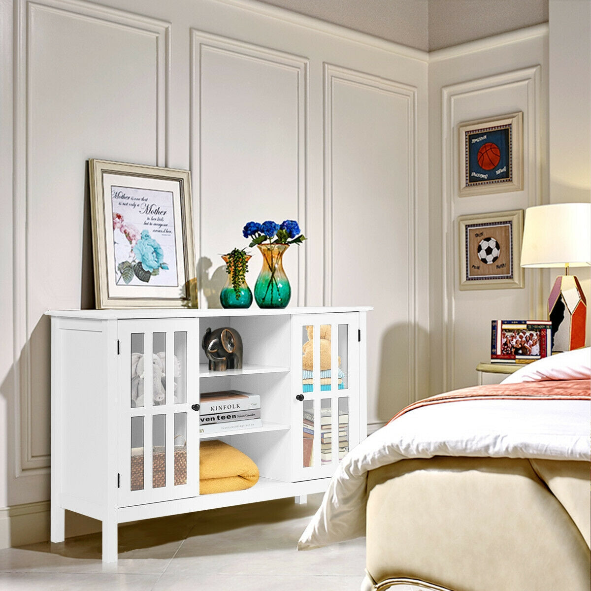 Wooden TV Stand Console Cabinet for 50 Inch TV-White-Entertainment Centers & TV Stands-DECOROLALA