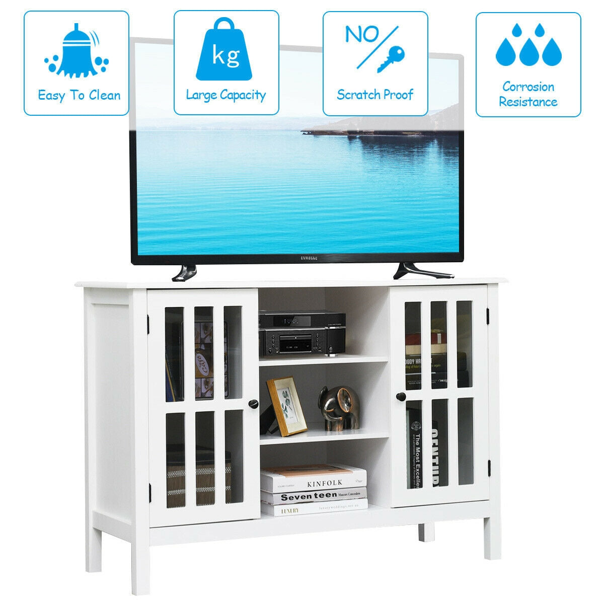 Wooden TV Stand Console Cabinet for 50 Inch TV-White-Entertainment Centers & TV Stands-DECOROLALA