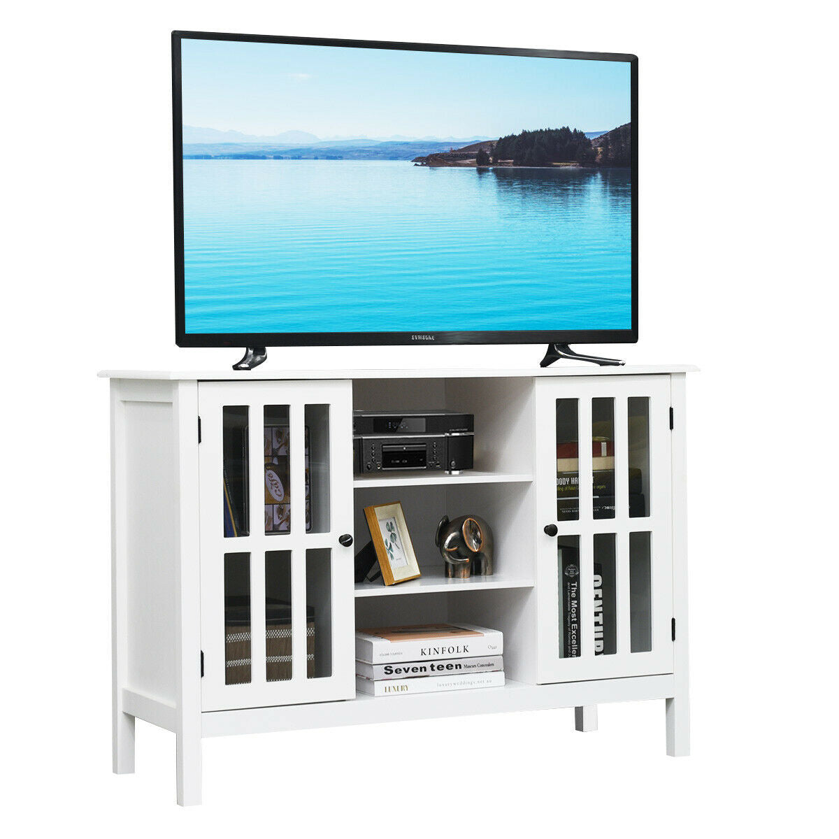 Wooden TV Stand Console Cabinet for 50 Inch TV-White-Entertainment Centers & TV Stands-DECOROLALA