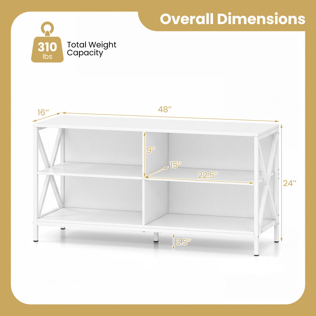 Wooden TV Stand Entertainment for TVs up to 55 Inch with X-Shaped Frame-White-Entertainment Centers & TV Stands-DECOROLALA