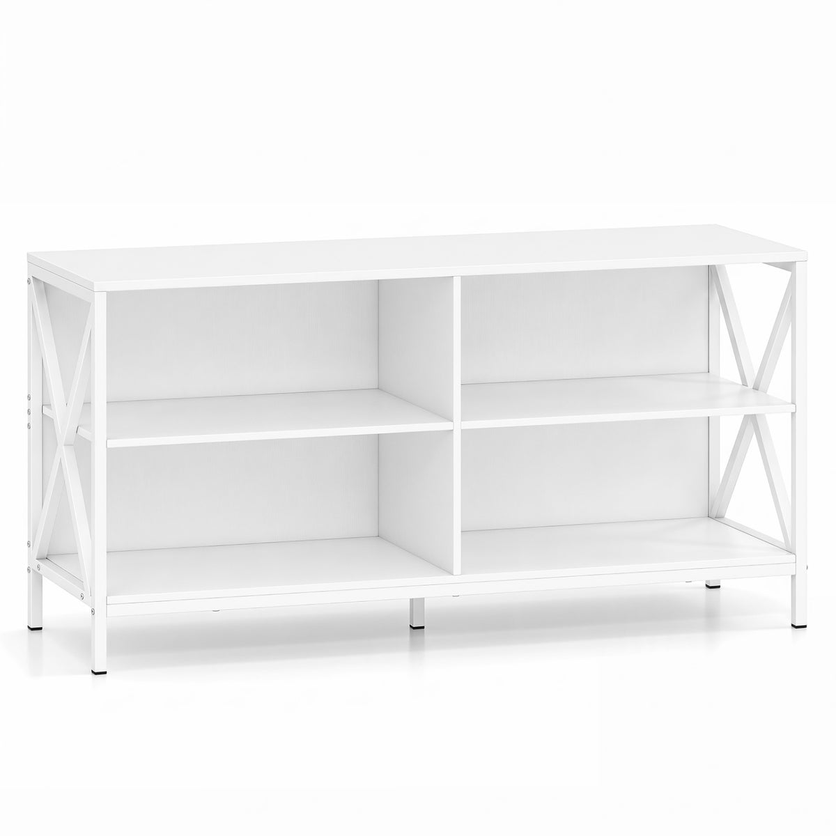 Wooden TV Stand Entertainment for TVs up to 55 Inch with X-Shaped Frame-White-Entertainment Centers & TV Stands-DECOROLALA