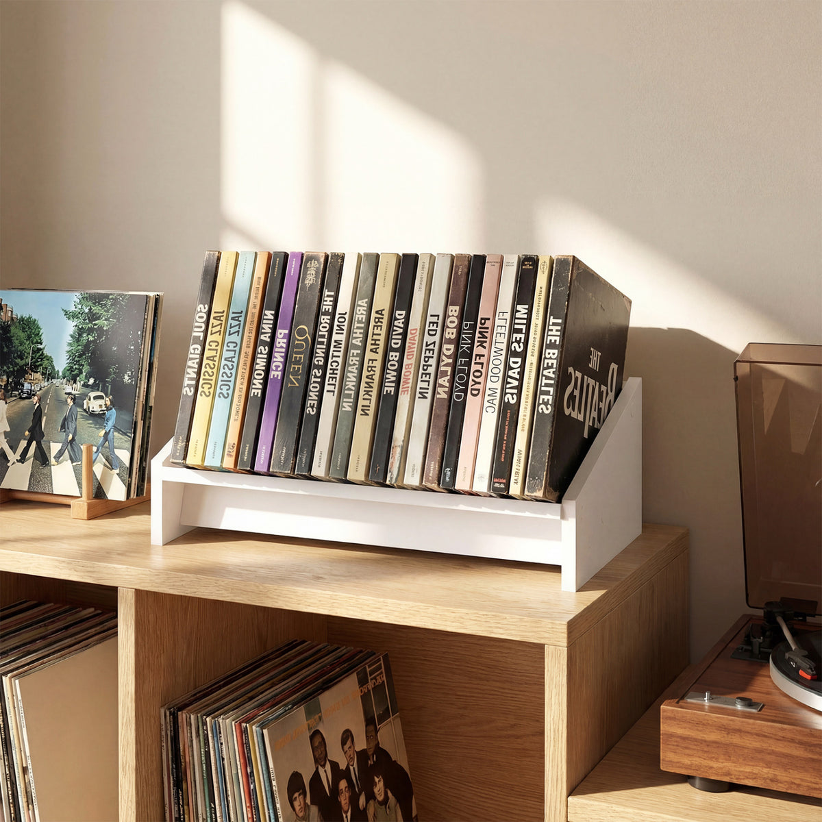 Wooden Tilting Bookcase Small Desktop Bookshelf Organizer for Magazines-White-Bookcases-DECOROLALA