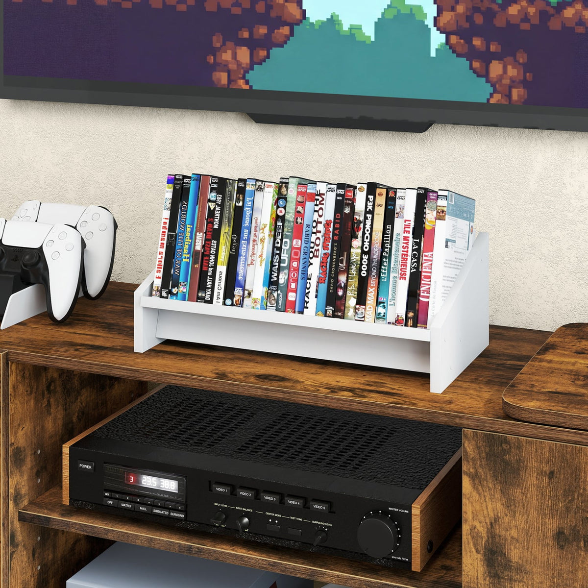 Wooden Tilting Bookcase Small Desktop Bookshelf Organizer for Magazines-White-Bookcases-DECOROLALA