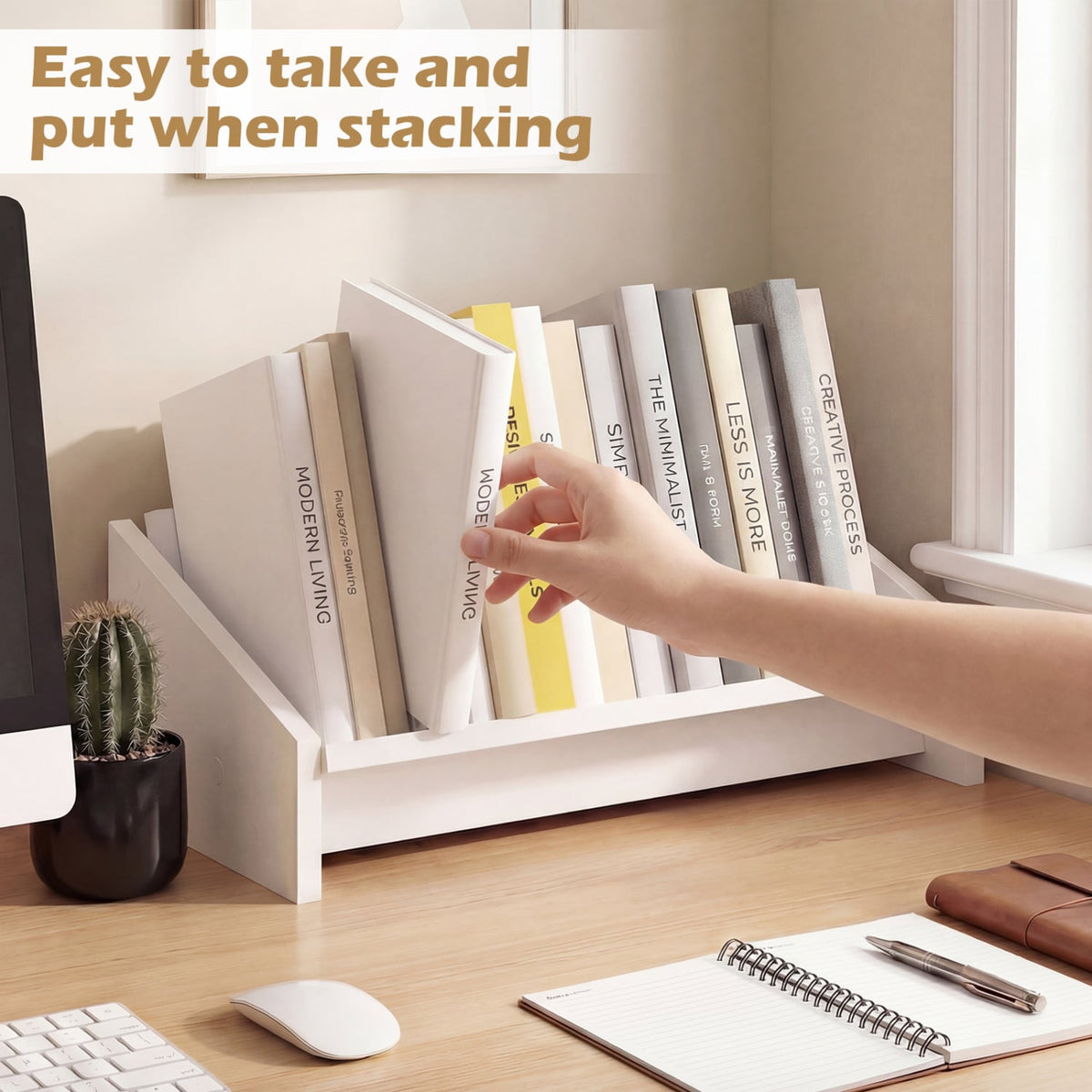Wooden Tilting Bookcase Small Desktop Bookshelf Organizer for Magazines-White-Bookcases-DECOROLALA