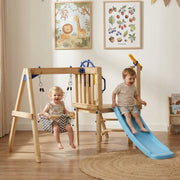 Wooden Toddler Swing Set with Slide and Fort - Natural-Toys & Games > Kids Outdoor Play > Gym Sets & Swings-DECOROLALA