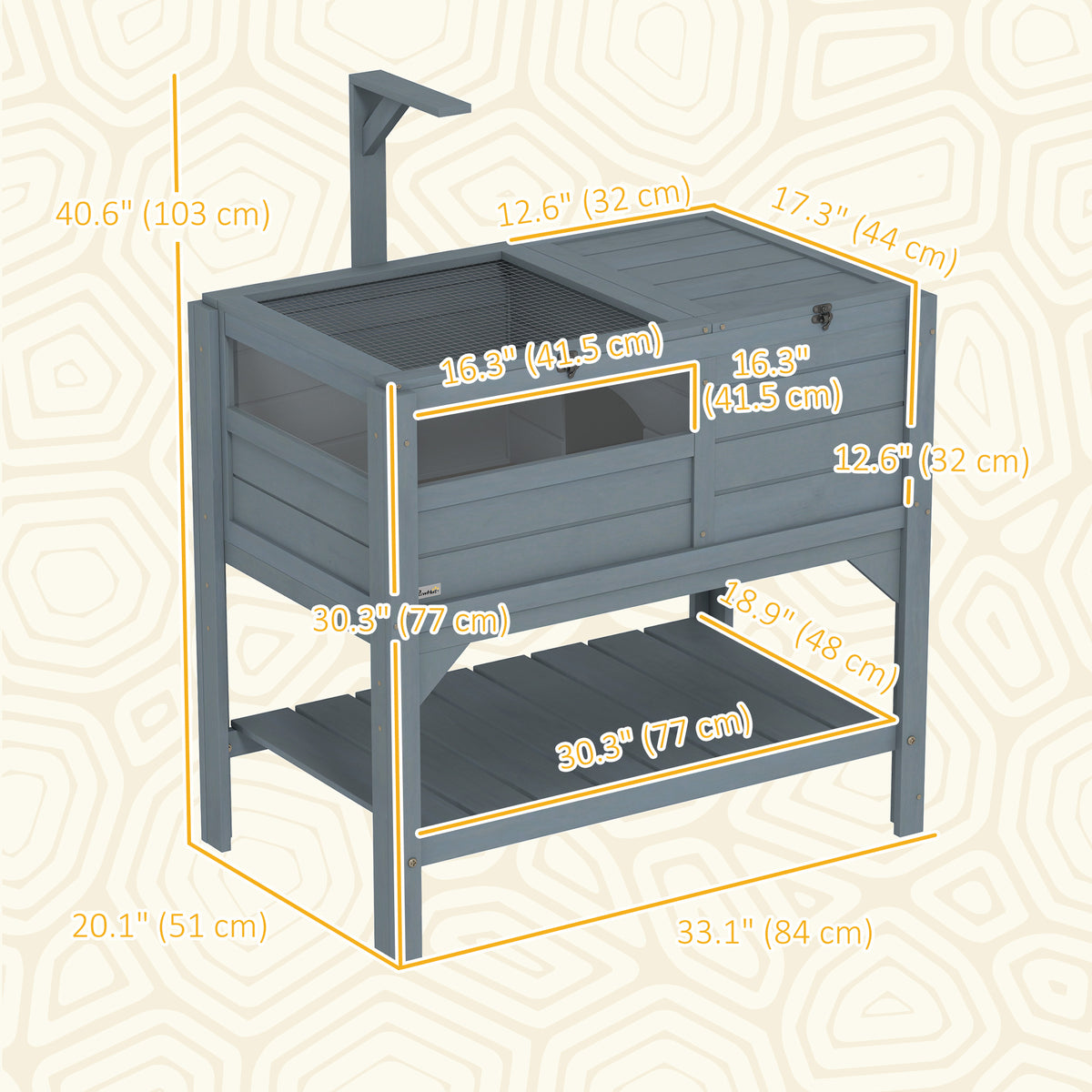 Wooden Tortoise House Habitat with Shelf - Grey 33" L-Small Animals-DECOROLALA