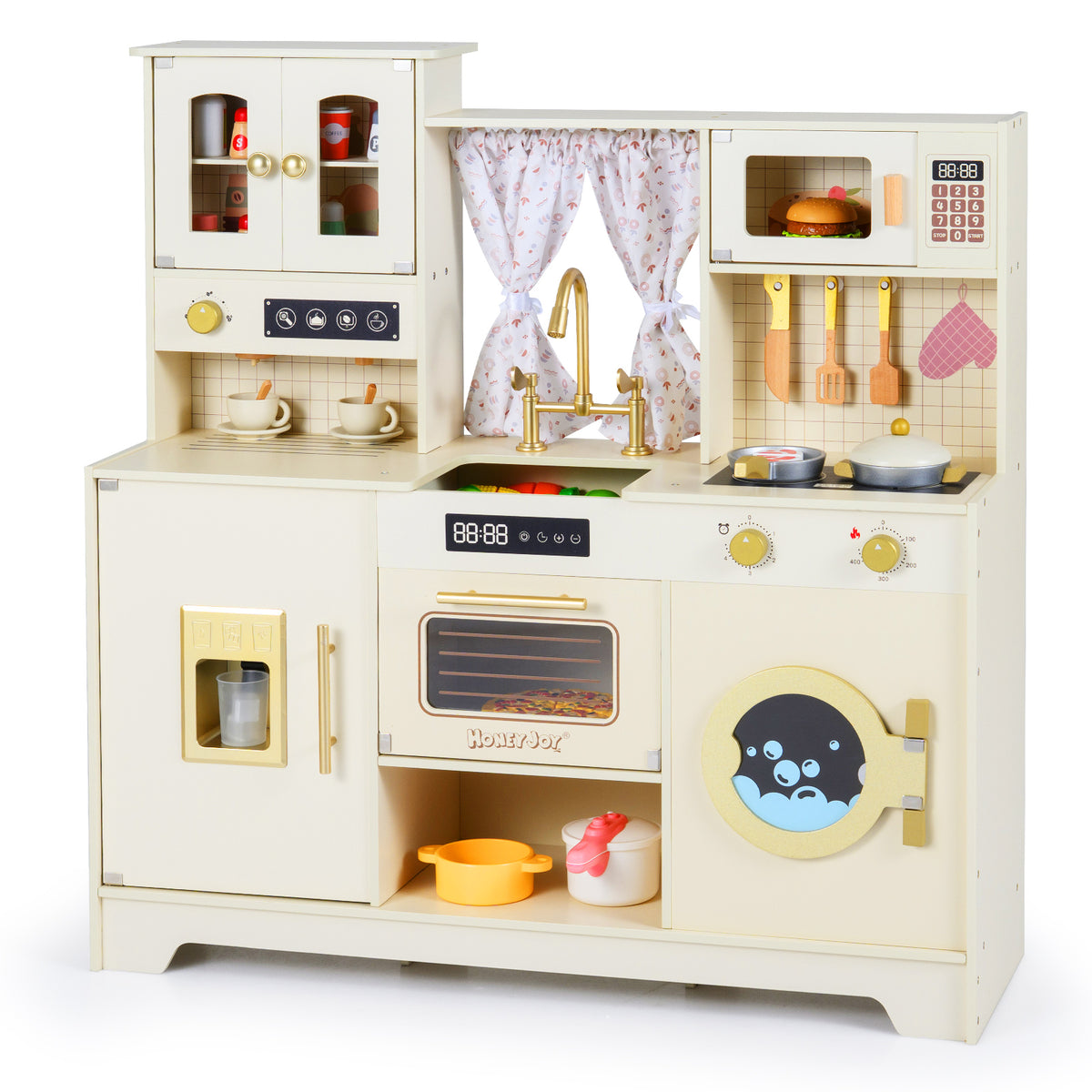 Wooden Toy Kitchen Playset - Beige 14 Accessories-Play Kitchen Sets-DECOROLALA