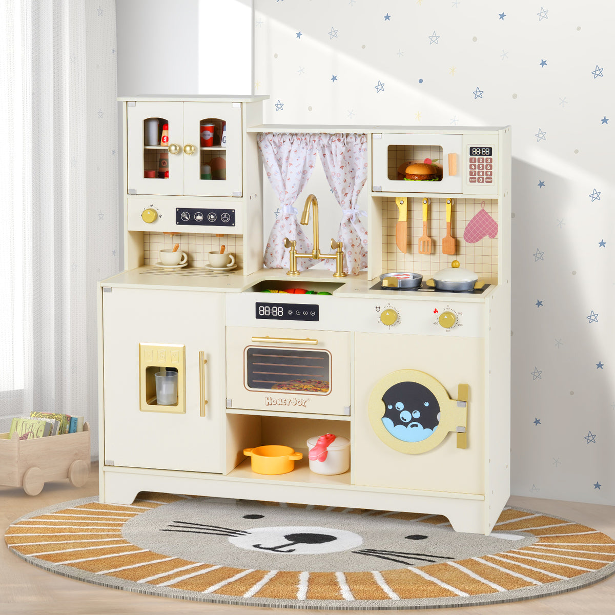 Wooden Toy Kitchen Playset - Beige 14 Accessories-Play Kitchen Sets-DECOROLALA