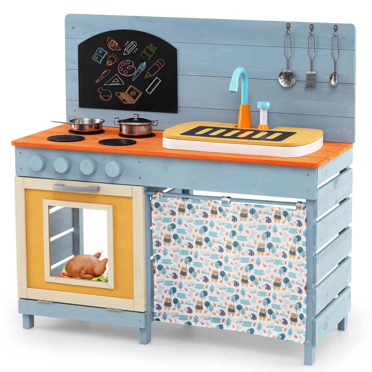 Wooden Toy Kitchen Playset with Circulation Faucet and Accessories-Play Kitchen Sets-DECOROLALA