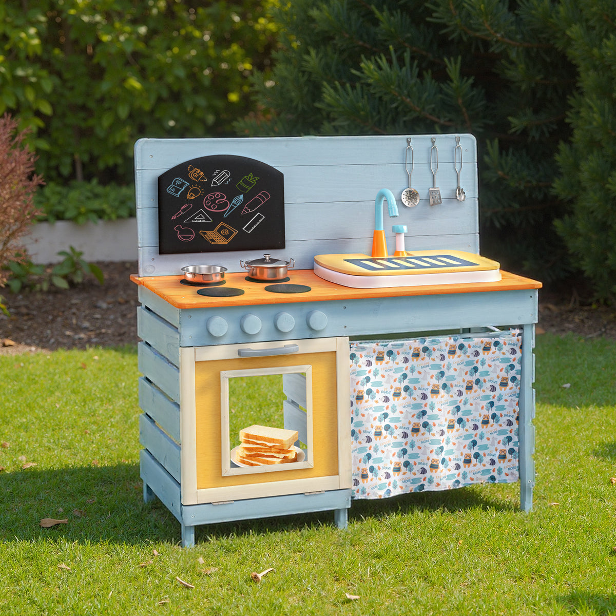 Wooden Toy Kitchen Playset with Circulation Faucet and Accessories-Play Kitchen Sets-DECOROLALA