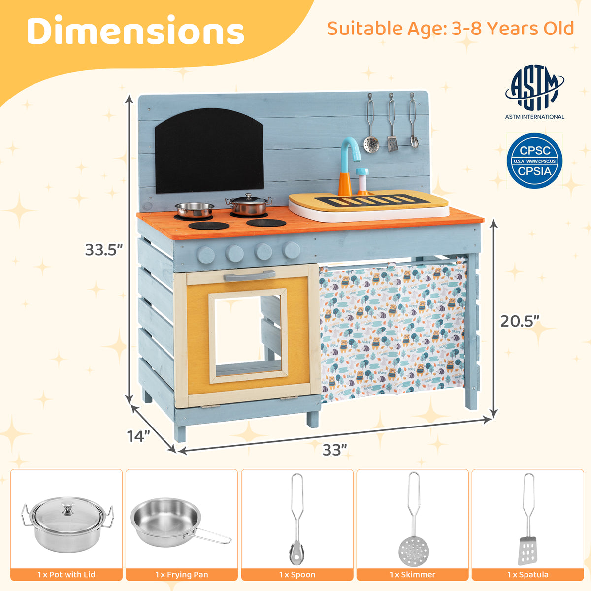 Wooden Toy Kitchen Playset with Circulation Faucet and Accessories-Play Kitchen Sets-DECOROLALA