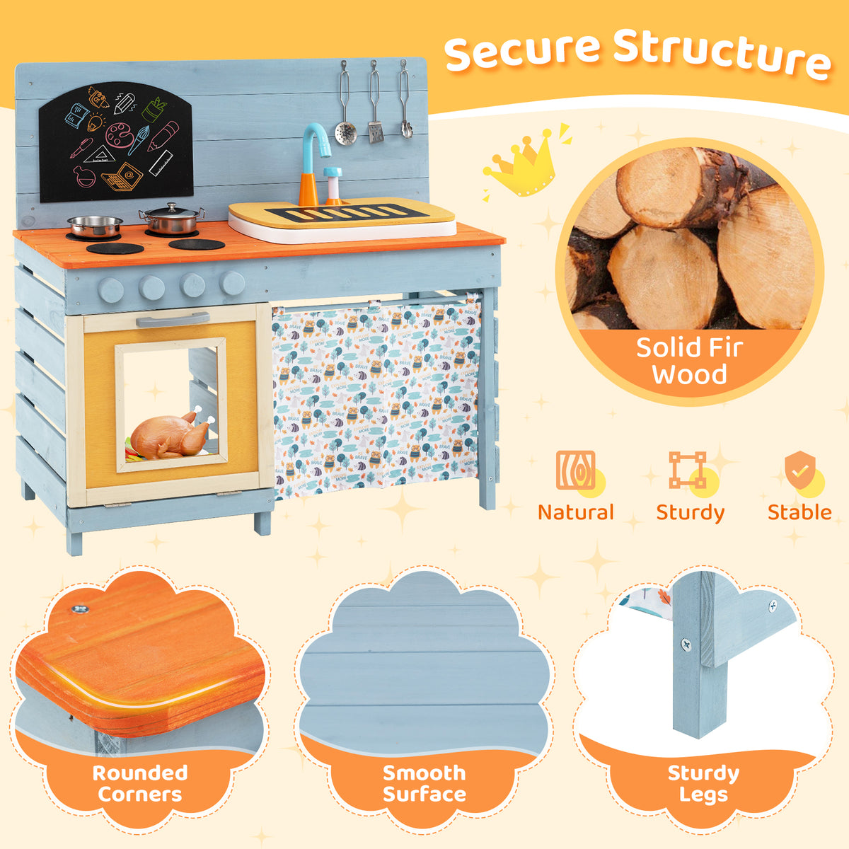 Wooden Toy Kitchen Playset with Circulation Faucet and Accessories-Play Kitchen Sets-DECOROLALA