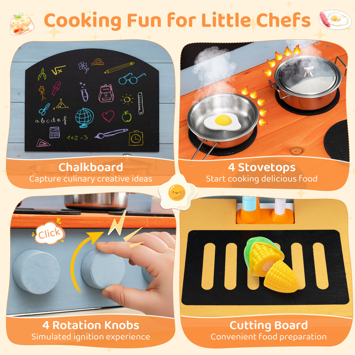 Wooden Toy Kitchen Playset with Circulation Faucet and Accessories-Play Kitchen Sets-DECOROLALA