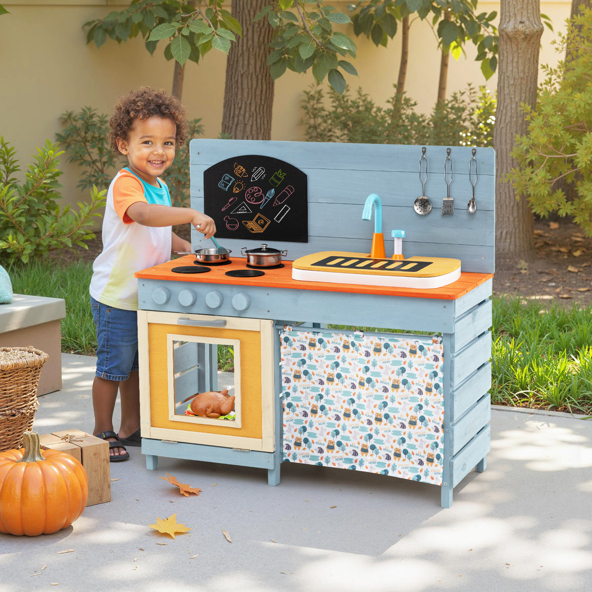 Wooden Toy Kitchen Playset with Circulation Faucet and Accessories-Play Kitchen Sets-DECOROLALA