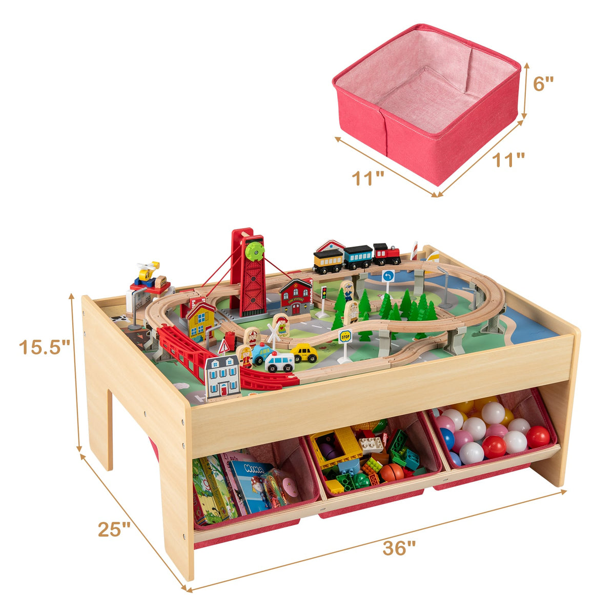 Wooden Train Set Table Kids Multipurpose Activity Play Table with 2 Reversible Tabletops