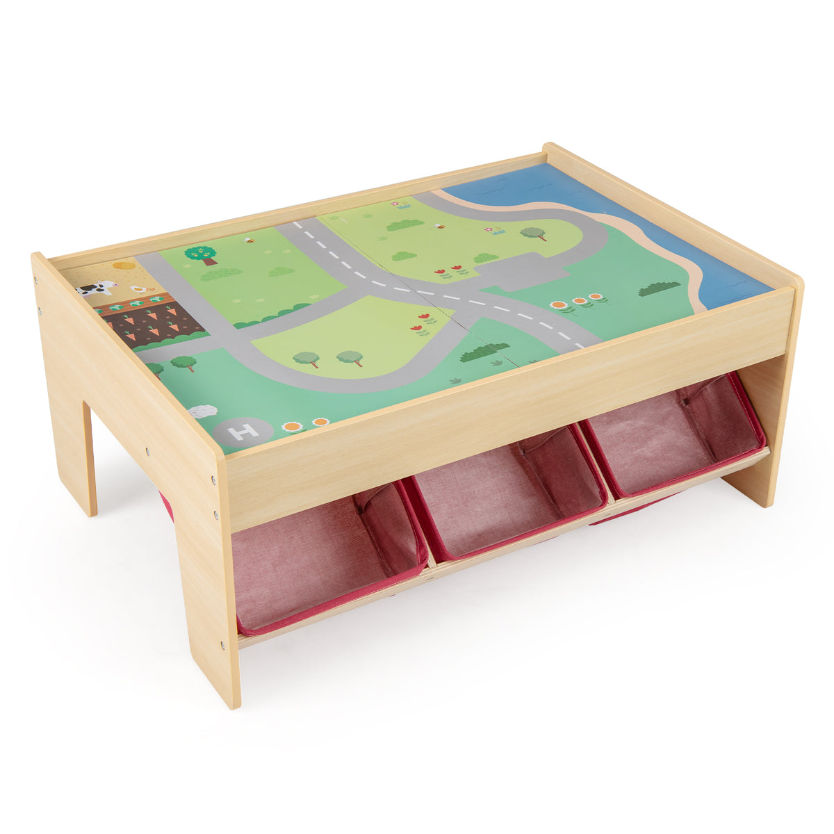 Wooden Train Set Table Kids Multipurpose Activity Play Table with 2 Reversible Tabletops