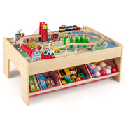 Wooden Train Set Table Kids Multipurpose Activity Play Table with 2 Reversible Tabletops
