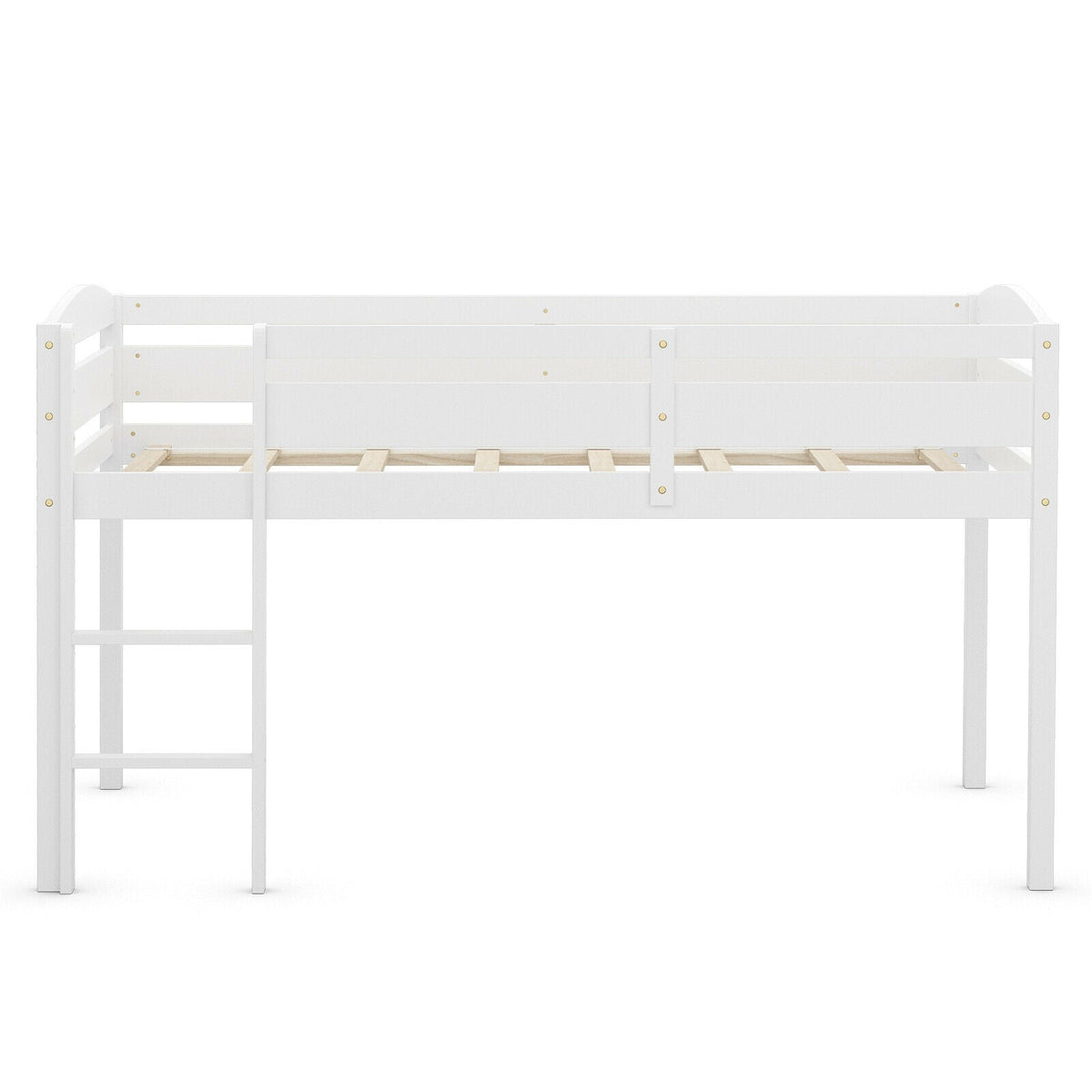 Wooden Twin Low Loft Bunk Bed with Guard Rail and Ladder-Bunk Bed Frame-DECOROLALA