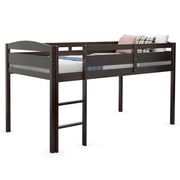 Wooden Twin Low Loft Bunk Bed with Guard Rail and Ladder-Bunk Bed Frame-DECOROLALA