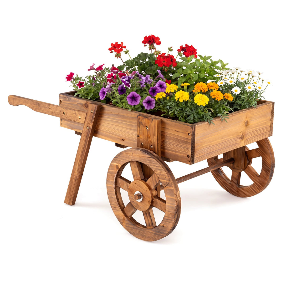 Wooden Wagon Planter with Wheels for Indoor and Outdoor Use-Brown-Raised Garden Beds-DECOROLALA