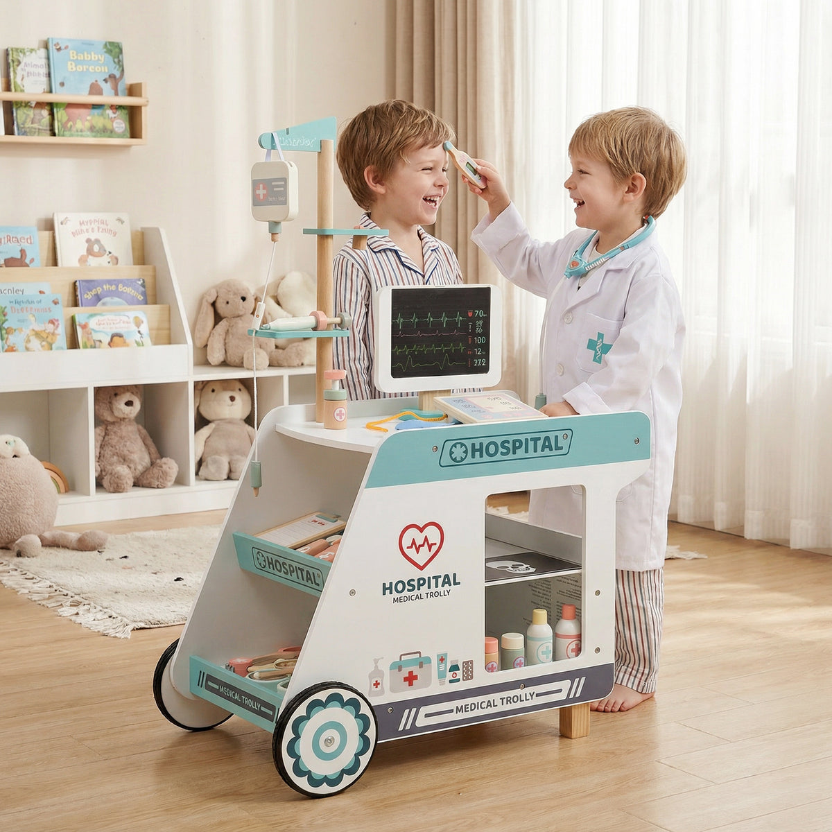 Set de jeu de docteur en bois pour enfants, kit de médecin pour jeux d'imitation avec chariot, cadeau pour tout-petits garçons et filles âgés de 3 ans et plus