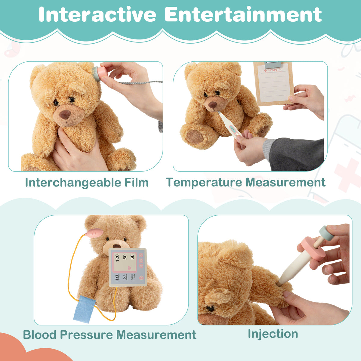 Set de jeu de docteur en bois pour enfants, kit de médecin pour jeux d'imitation avec chariot, cadeau pour tout-petits garçons et filles âgés de 3 ans et plus