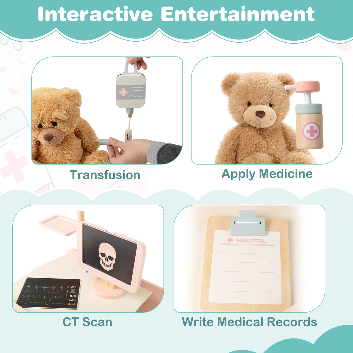 Set de jeu de docteur en bois pour enfants, kit de médecin pour jeux d'imitation avec chariot, cadeau pour tout-petits garçons et filles âgés de 3 ans et plus
