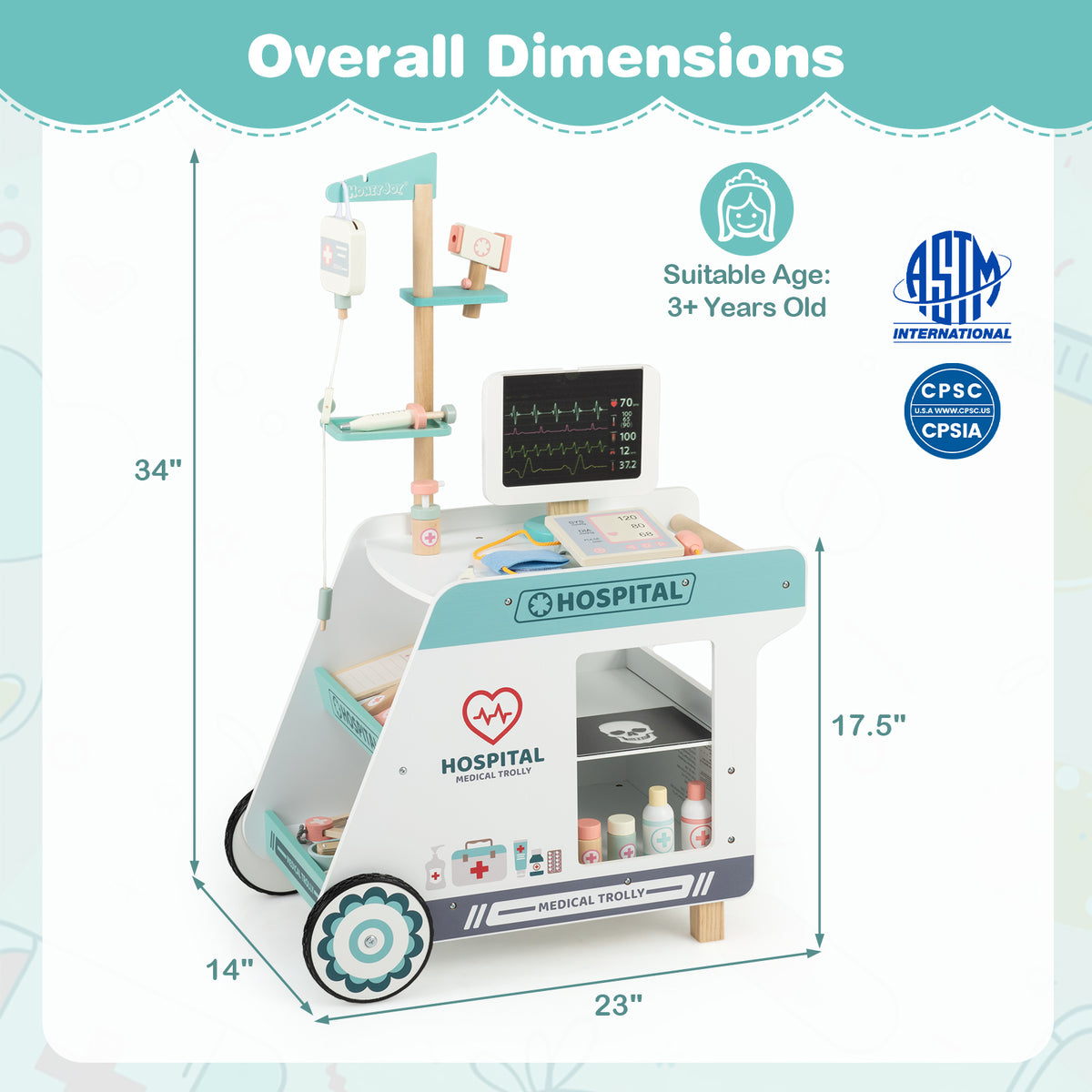 Set de jeu de docteur en bois pour enfants, kit de médecin pour jeux d'imitation avec chariot, cadeau pour tout-petits garçons et filles âgés de 3 ans et plus
