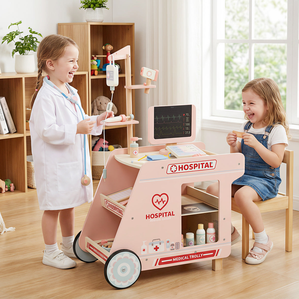 Set de jeu de docteur en bois pour enfants, kit de médecin pour jeux d'imitation avec chariot, cadeau pour tout-petits garçons et filles âgés de 3 ans et plus