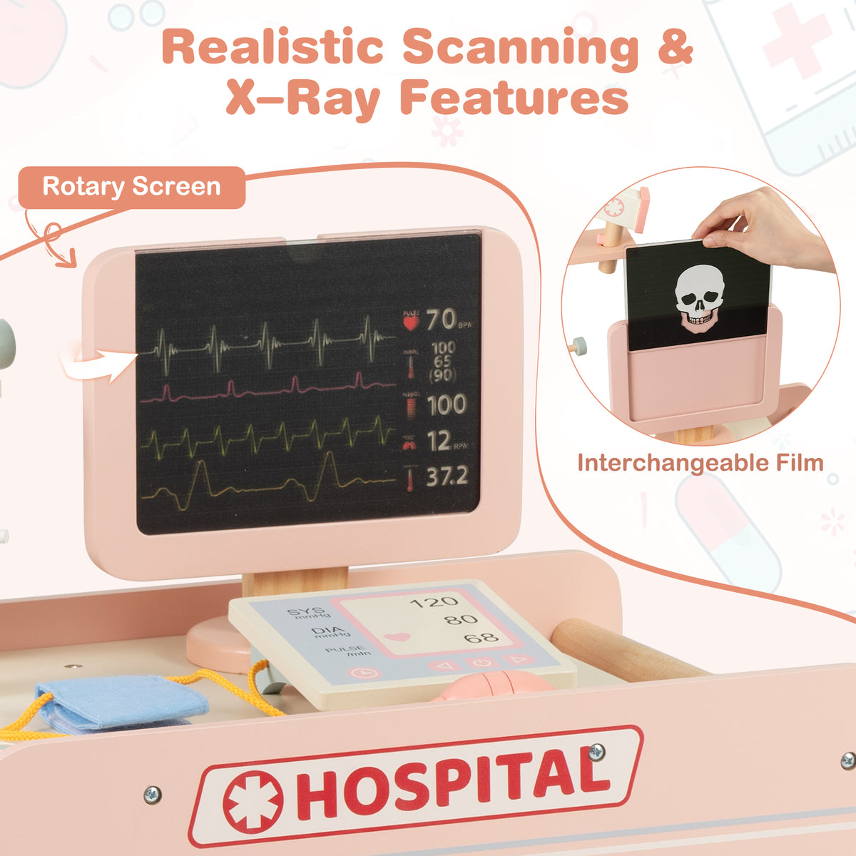 Set de jeu de docteur en bois pour enfants, kit de médecin pour jeux d'imitation avec chariot, cadeau pour tout-petits garçons et filles âgés de 3 ans et plus