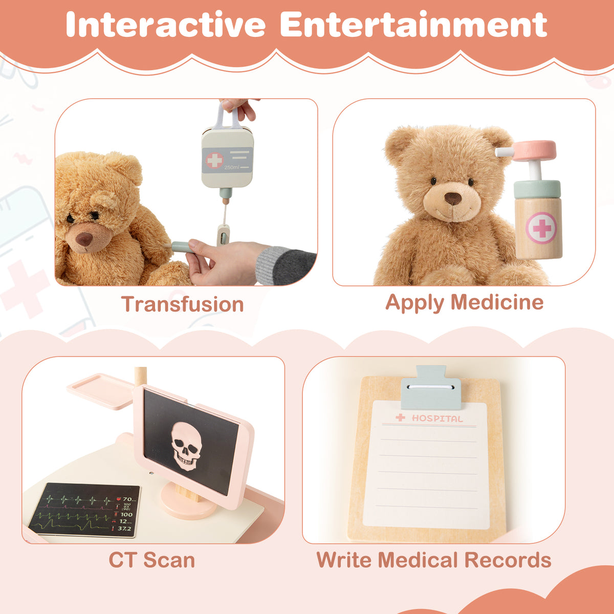 Set de jeu de docteur en bois pour enfants, kit de médecin pour jeux d'imitation avec chariot, cadeau pour tout-petits garçons et filles âgés de 3 ans et plus